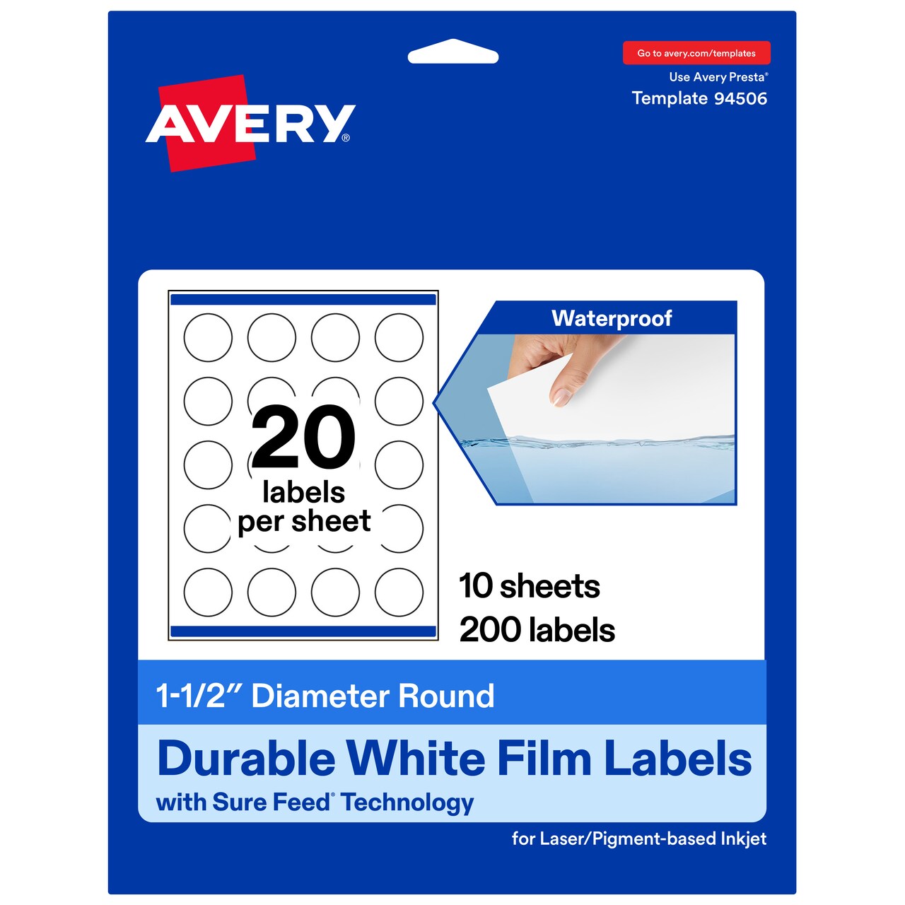 Avery Waterproof Round Labels with Sure Feed, Print to the Edge